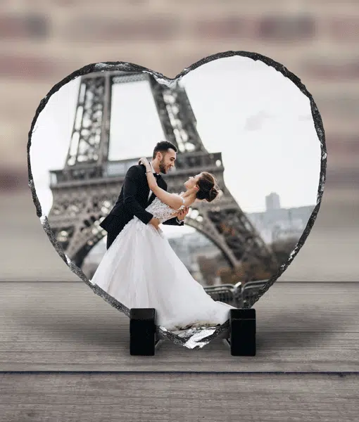 Heart shaped photo Slate 15cm