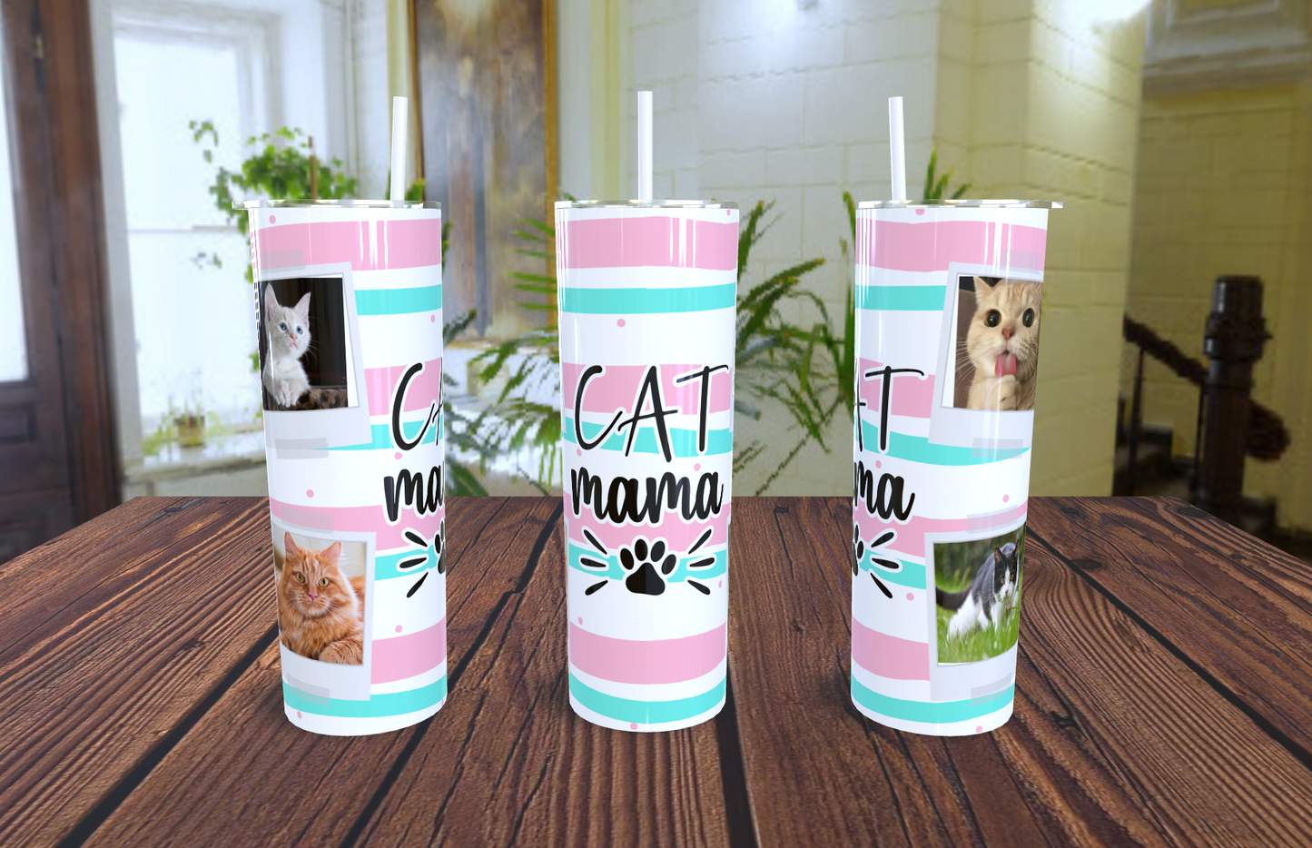 Cat Mama Design with photo tumbler 20oz skinny