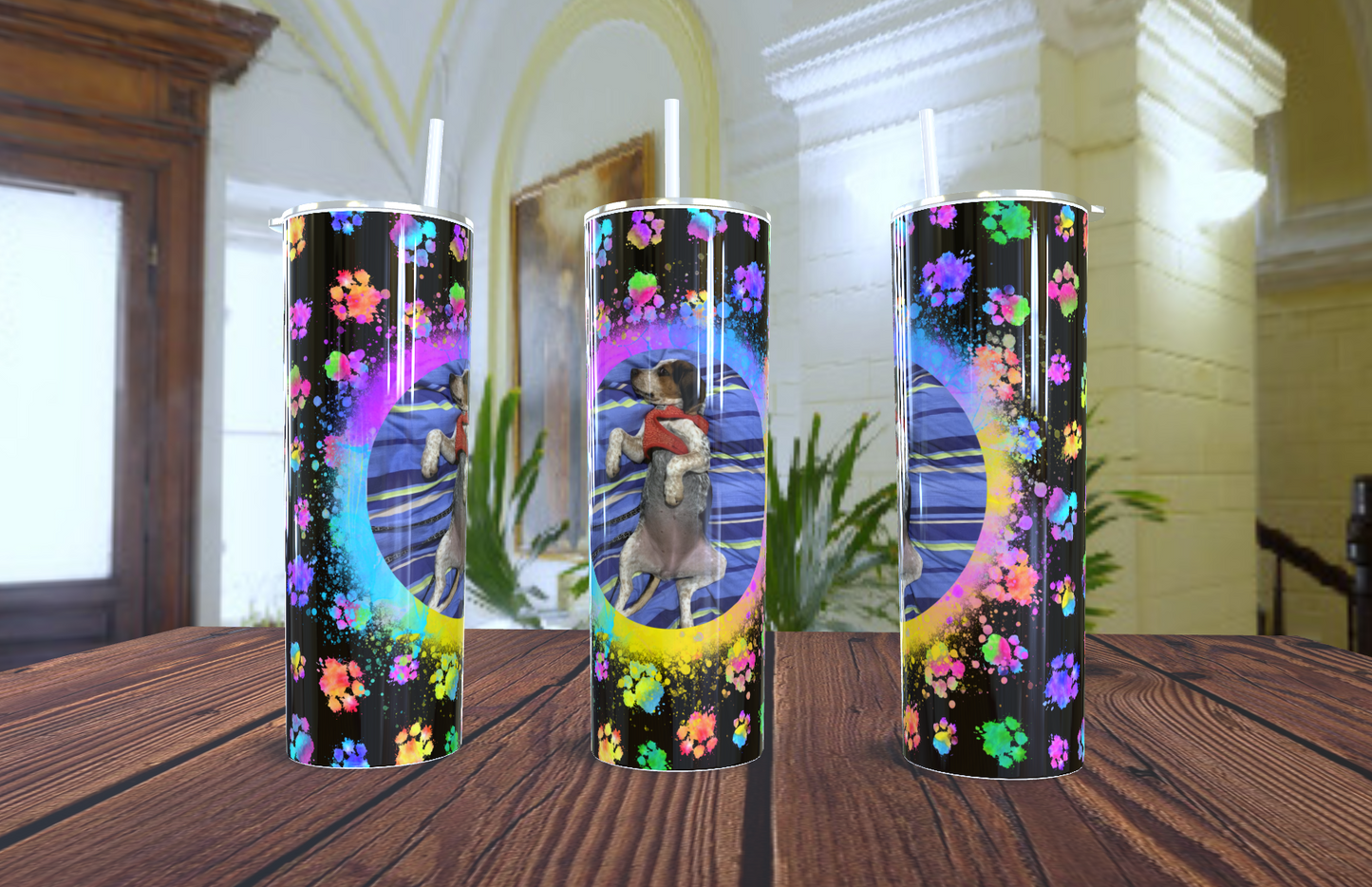 Dog paw Design with photo tumbler 20oz skinny