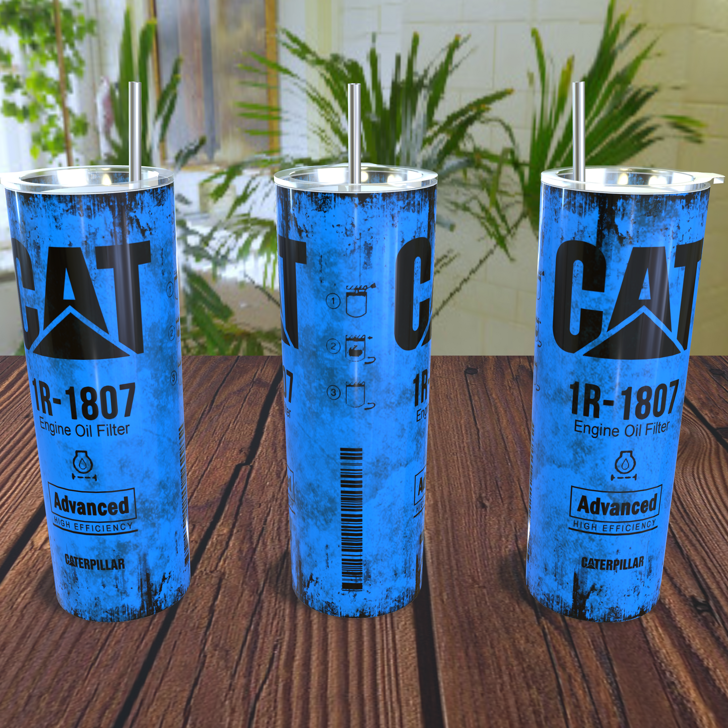 Cat oil filter design 20oz skinny tumbler vintage distressed