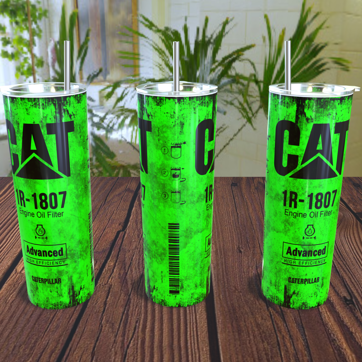 Cat oil filter design 20oz skinny tumbler vintage distressed