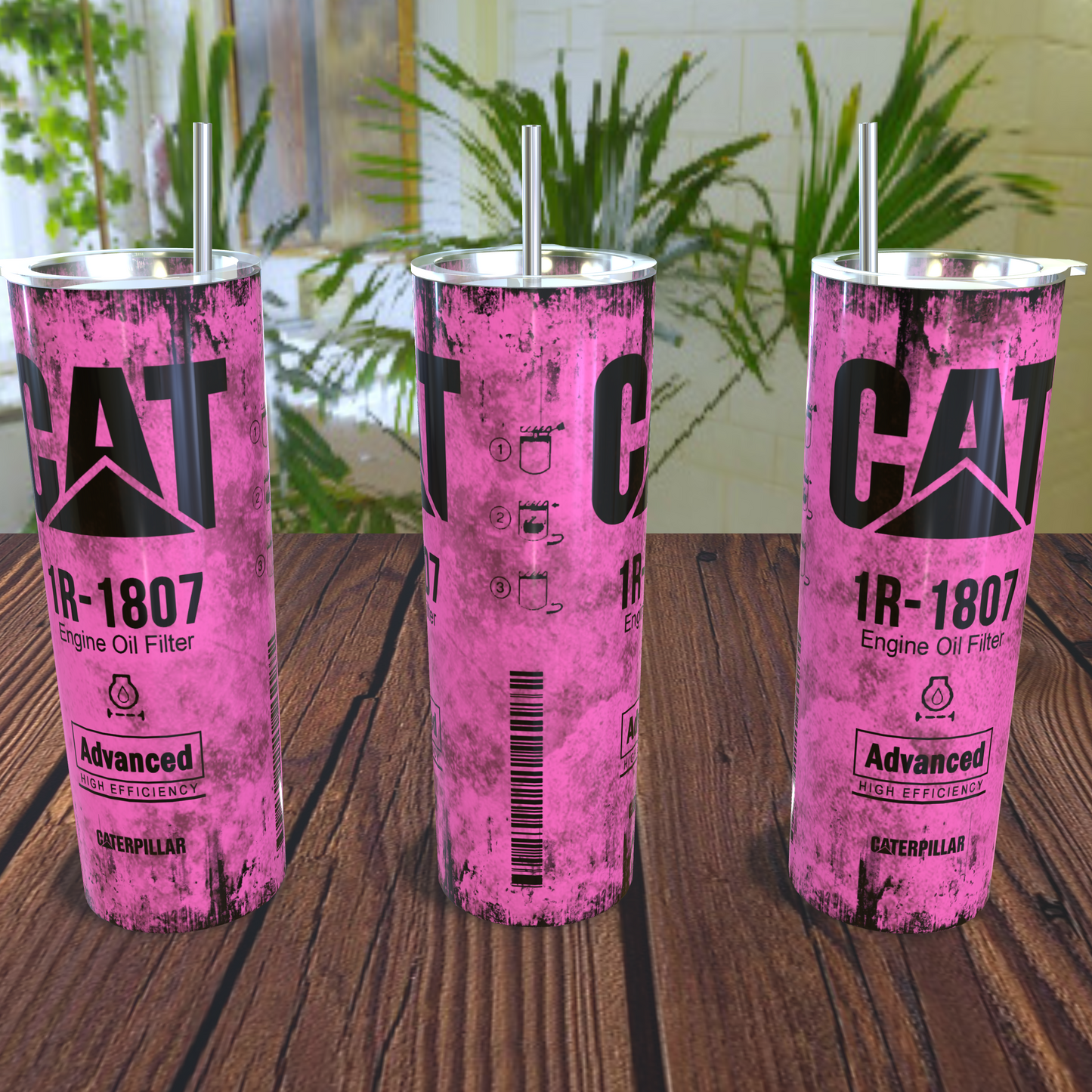 Cat oil filter design 20oz skinny tumbler vintage distressed