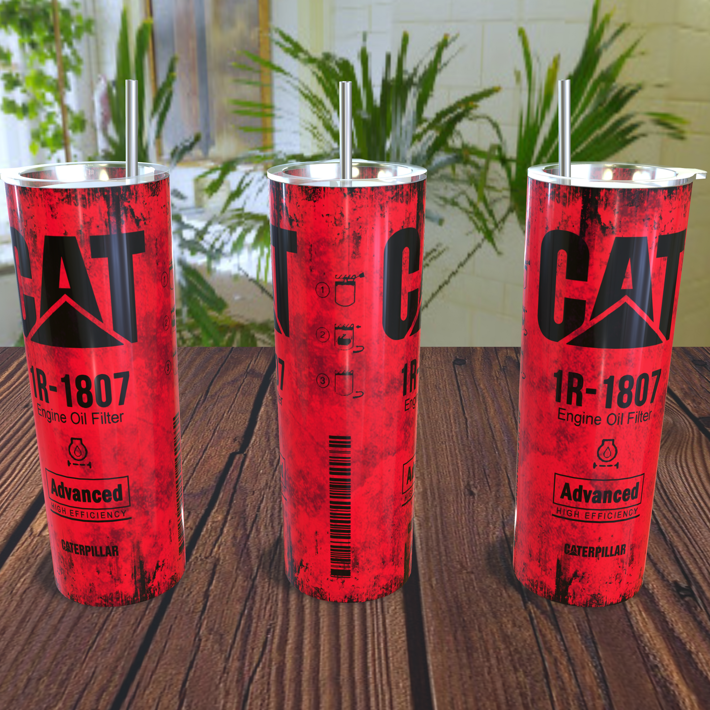 Cat oil filter design 20oz skinny tumbler vintage distressed