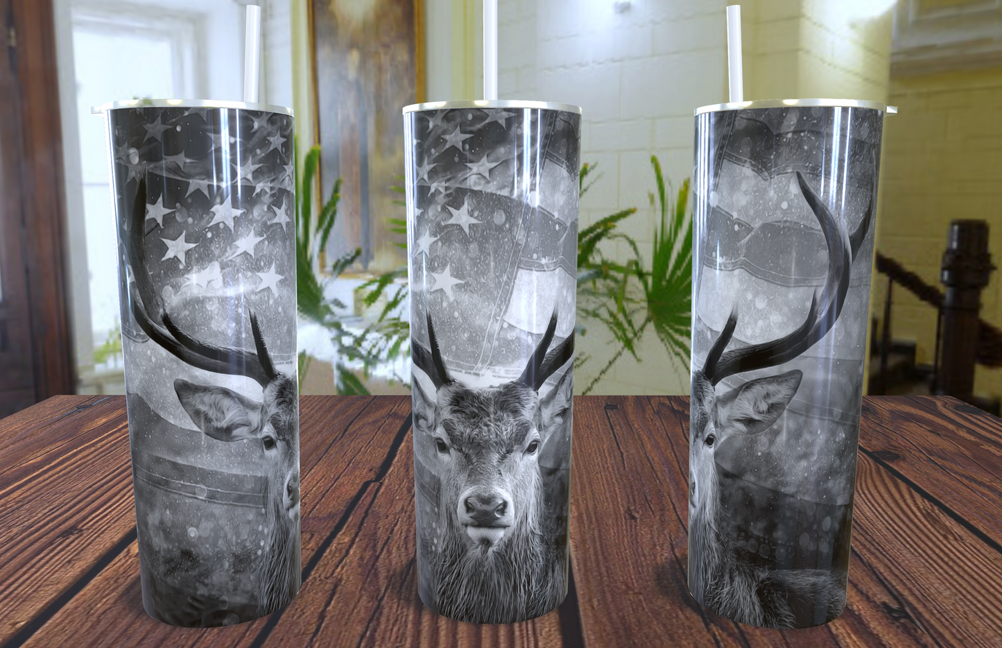 deer black and white 20oz skinny tumbler