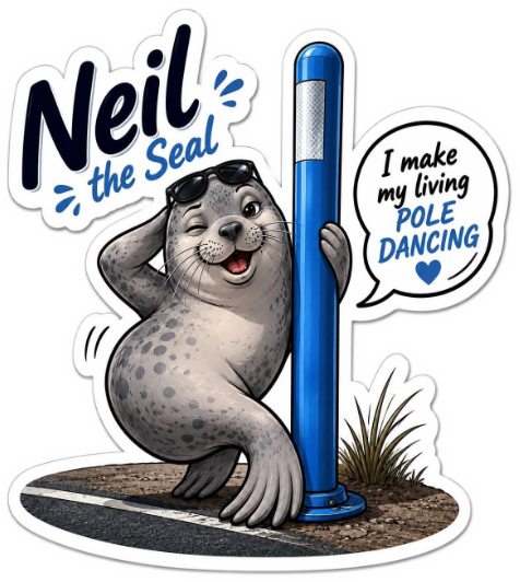neil the seal pole dancing vinyl sticker