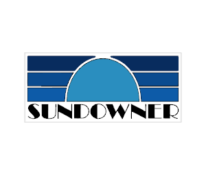 Sundowner retro design printed sticker in blue